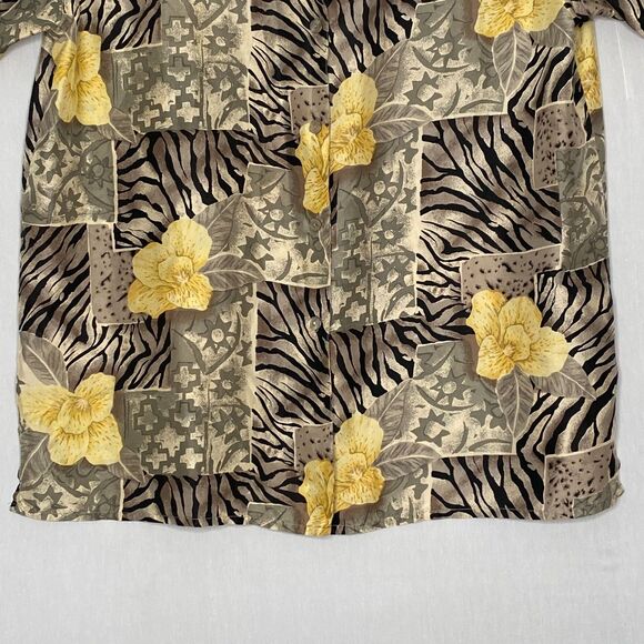 Dress Barn Silk Blouse Womens Large Black Yellow Green Floral Animal Print - Picture 3 of 9